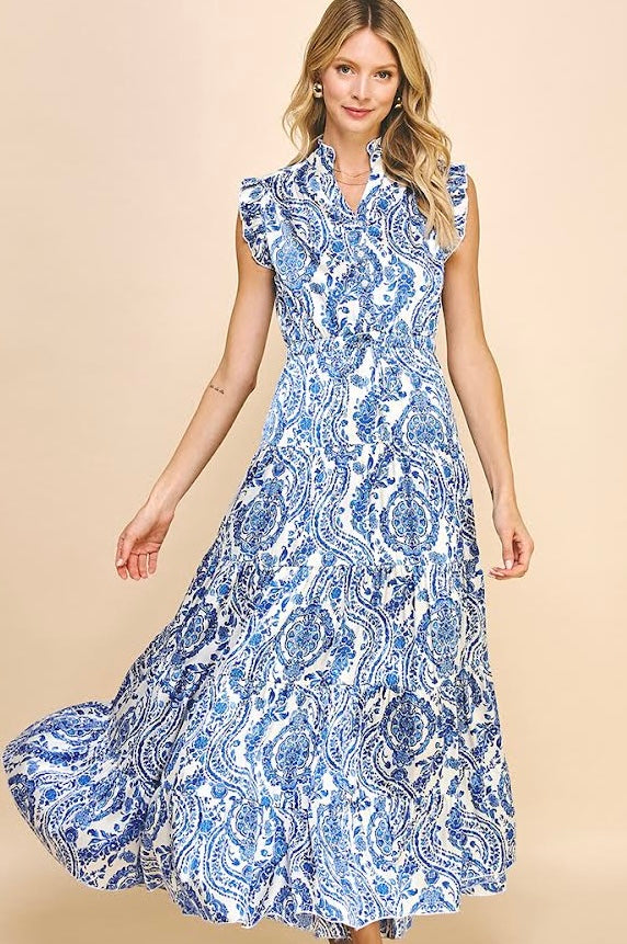 Cyrus Blue Paisley Maxi PINCH Dress