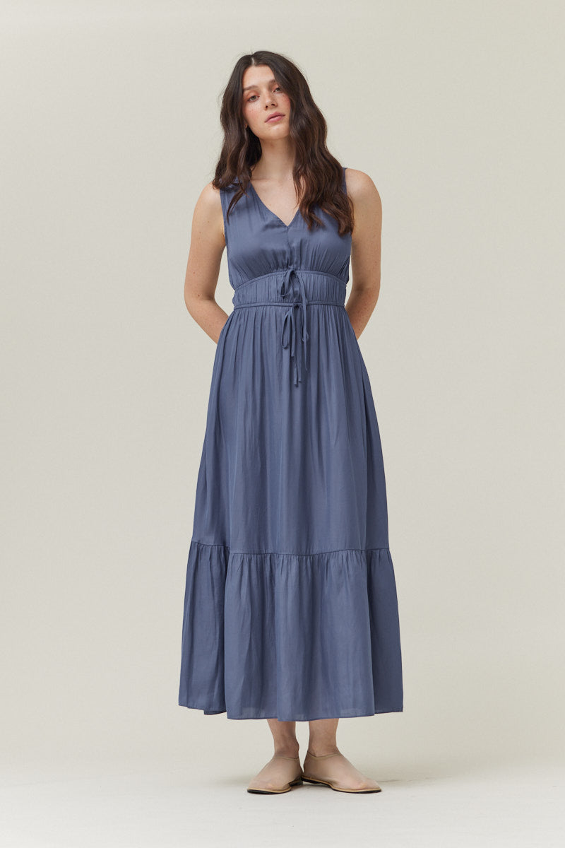 Hannah Grade and Gather Satin Maxi Dress L