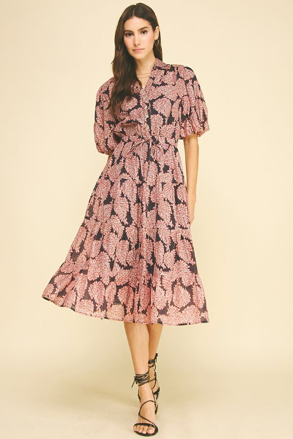 PINCH Lisa Floral Button Down Tiered Midi Dress