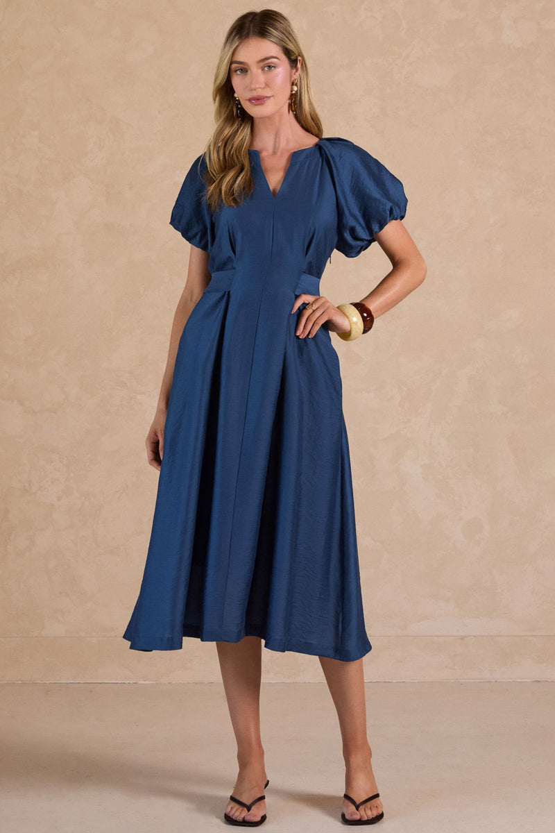 current air midi dress Current Air Satin Heart Motif Pleated Crew Neck Long Sleeve A-Line Midi Dress, Womens, M, Red Multi