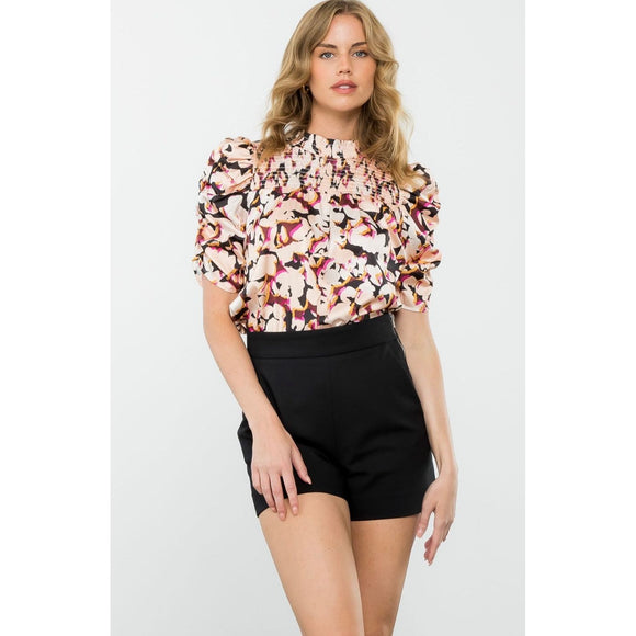 Alison Ruched Sleeve Printed THML Top-SALE