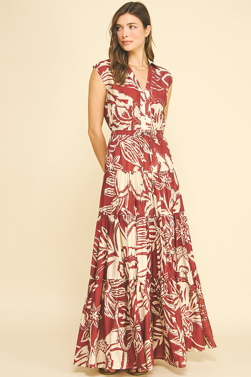 Lillian Floral Tiered Maxi Dress Small