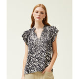 Mary Grade and Gather Black Printed Ruffle Sleeve Blouse