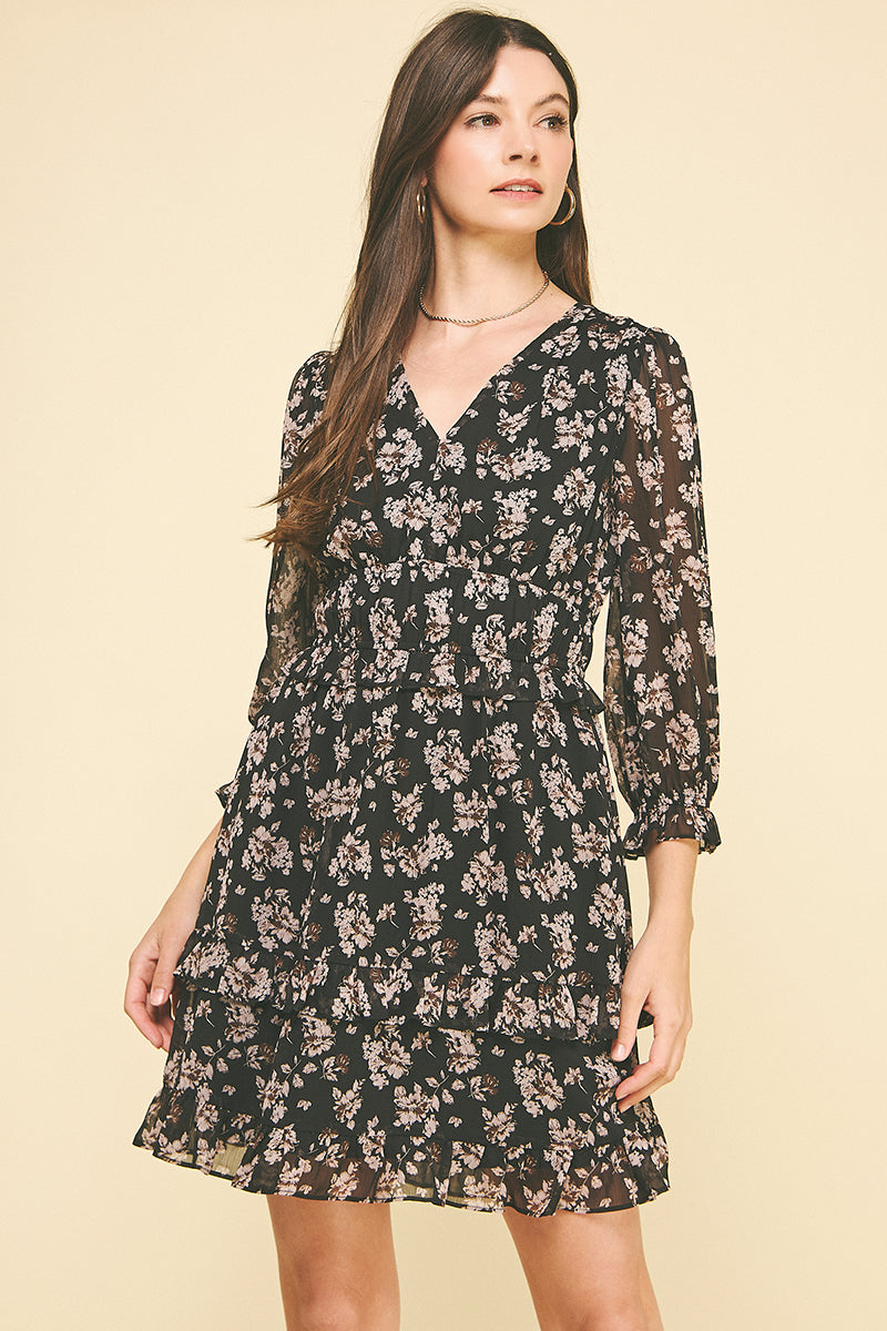 Mia Floral Chiffon Mini Pinch Dress L