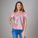 Carrie Pink Leather Flutter Sleeve THML Top-SALE