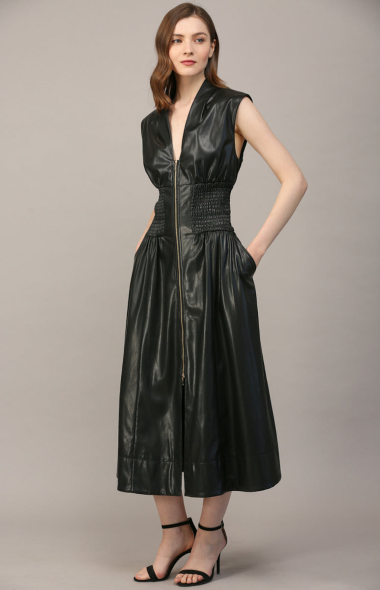 Diana Smocked Waist Faux Leather Fate Dress- Sale M