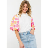 Abbot White Embroidered Sleeve THML Top