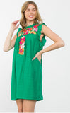 Emmie Sleeveless Green Embroidered THML Dress