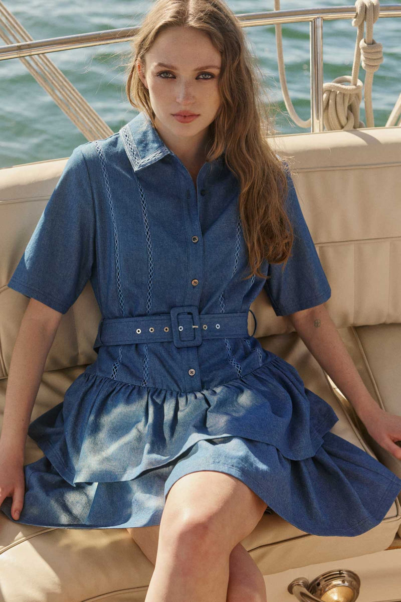 white christmas dresses Aura Denim Mini Dress | Sea Spray Wash main image 0