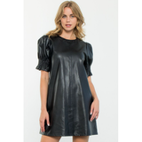 Tanya Black Short Sleeve Leather THML Dress-SALE
