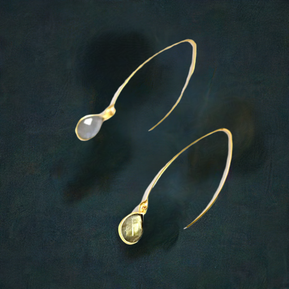 Turin Labradorite Bezeled Loop Thru Gold Earrings