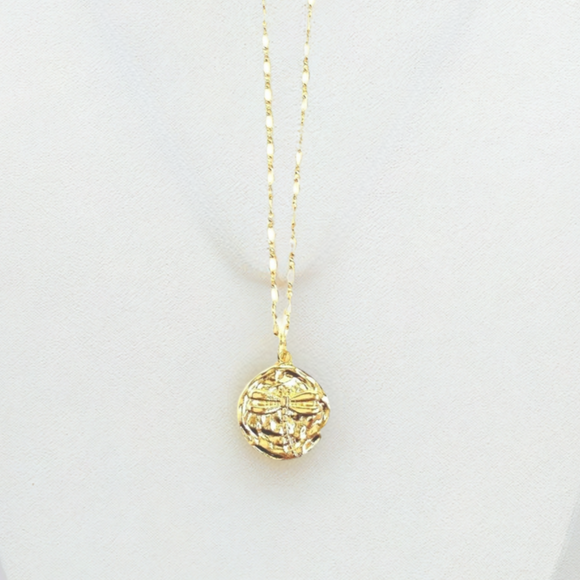 Ablita Gold Dragonfly Coin Thin Chain Link Necklace