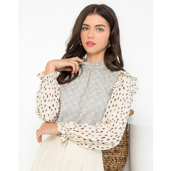 Kelly Detailed Contrast Sleeve Knit THML Top-SALE