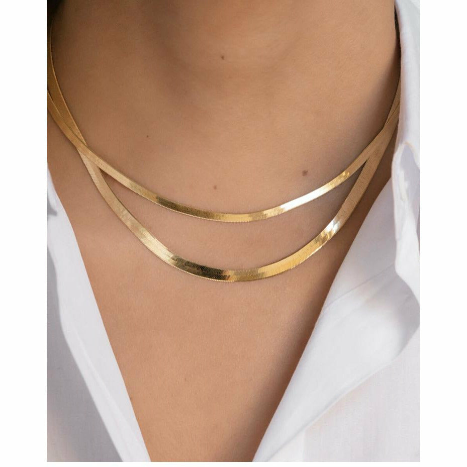 Ann Herringbone Gold Snake Necklace – Fig Tree Jewelry Accessories