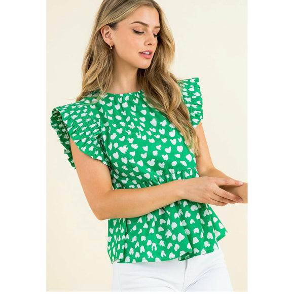 Penny Green Printed Flutter Sleeve THML Top-SALE