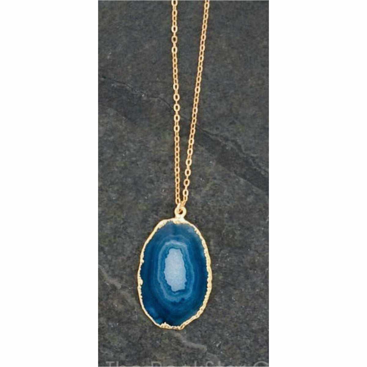 Zoe Blue Sliced Geode Stone Necklace Fig Tree Jewelry & Accessories