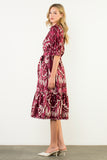 Aliana Long Sleeve Print Tiered THML Dress