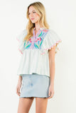 THML Adley Flutter Sleeve Embroidered Top