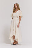 Inaya Embroidered Sleeves Unbalanced Skirt Maxi Grade and Gather Dress