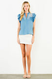 THML Celeste Ruffle Sleeve Embroidered Top