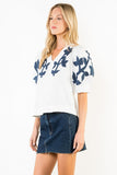 THML Stephanie Puff Sleeve Floral Embroidery Top