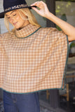 Natalie Cowl Neck Contrast Binding Detailed Houndstooth VOY Poncho