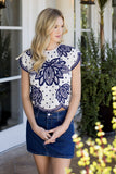 THML Aliana Short Sleeve Embroidery Detail Top