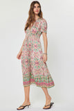 Mallory Short Sleeve Elastic Tie Waist Tiered Midi Current Air Dress