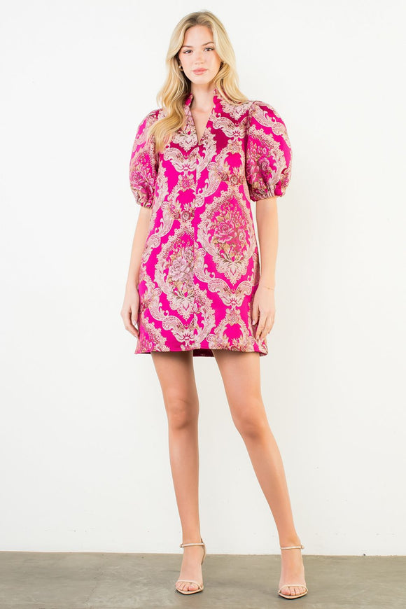 THML Rosalia Puff Sleeve Floral Embroidery Detail Dress- SALE M