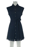 Liora Button Down Short Dress with Pleated Skirt