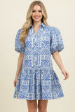 PINCH Jesse Geometric Print Puffed Sleeve Mini Dress