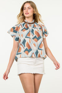 Heather Flutter Sleeve Print THML Top