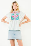 THML Adley Flutter Sleeve Embroidered Top