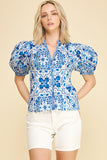 PINCH Addison Damask V Neck Blouse Top