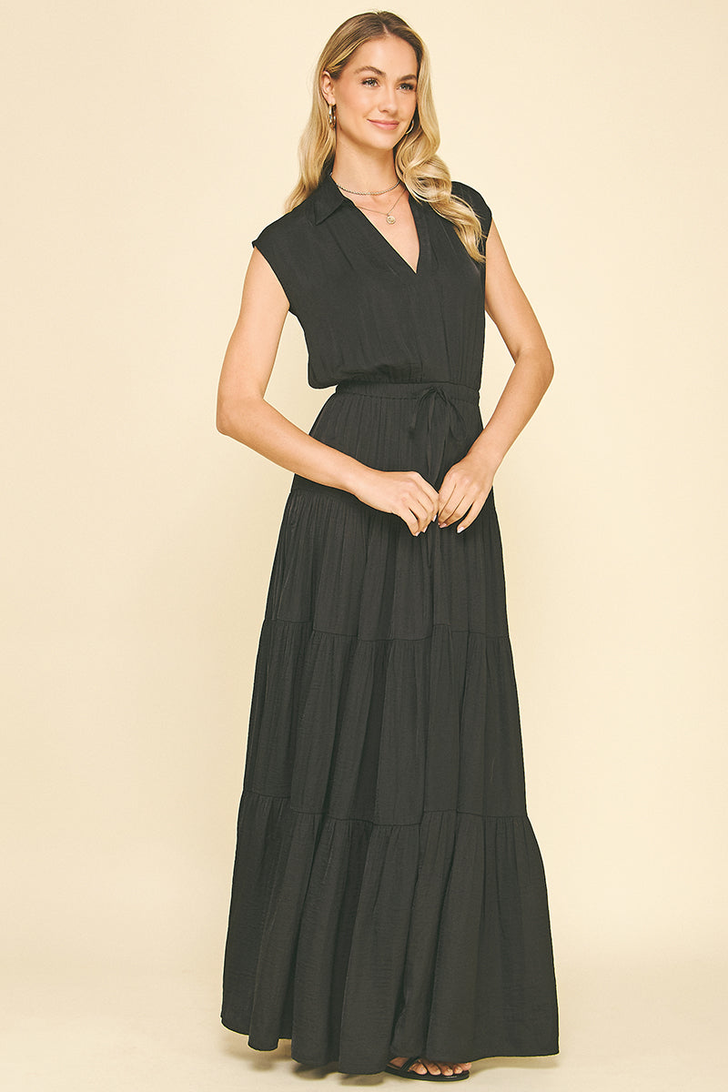 chinese dress ladies Blue Palm Tree Sleeveless Tiered Maxi Dress