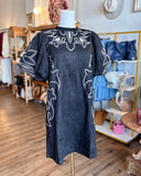 Beatrice Puff Sleeve Embroidery Detail Suede THML Dress