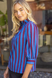 Tricia Side Cover Button Puff Sleeve Stripe VOY Top