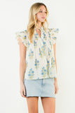 THML Marcia Flutter Sleeve Floral Pattern Top