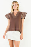 THML Geneva V Neck With Stitching on Sleeve Top