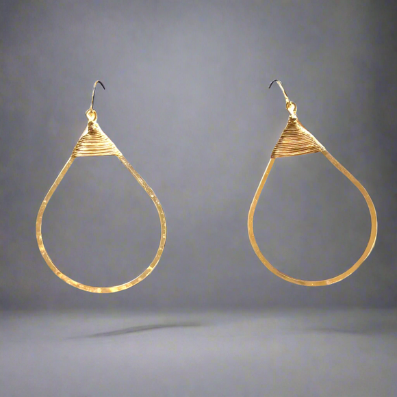 Bella Pear Wired Hammered Gold Earrings