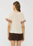 Lovestitch Wynn Embroidered Flutter Sleeve Top