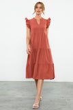 Reini Flutter Sleeve Tiered THML  Dress-SALE