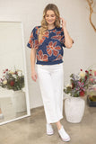 Angelina Contrast Band Detailed Floral Embroidery VOY Top
