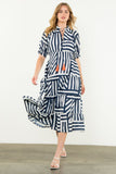 Eleanor Navy Puff Sleeve Striped Tiered THML Dress