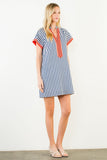 THML Angie Short Sleeve Striped Detail V Neck Dress