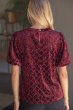 Alexandra Trellis Trimmed Crushed Velvet Bubble Sleeve VOY Top