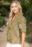 Berkley Ruffled V Neck Textured Burnout Velvet VOY Top