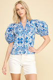 PINCH Addison Damask V Neck Blouse Top
