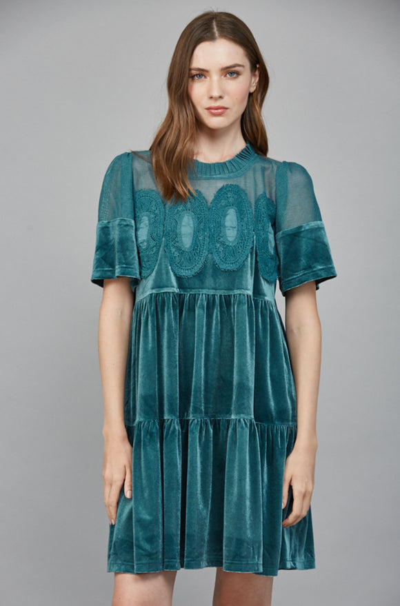 Sarah Lace Detail Velvet FATE Dress