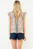 THML Roxanne Flutter Sleeve Floral Detail Button Up Top
